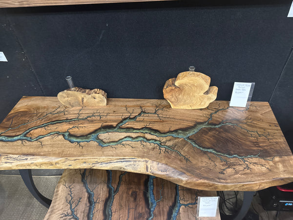 Walnut Blue Fractal Burned Console Table