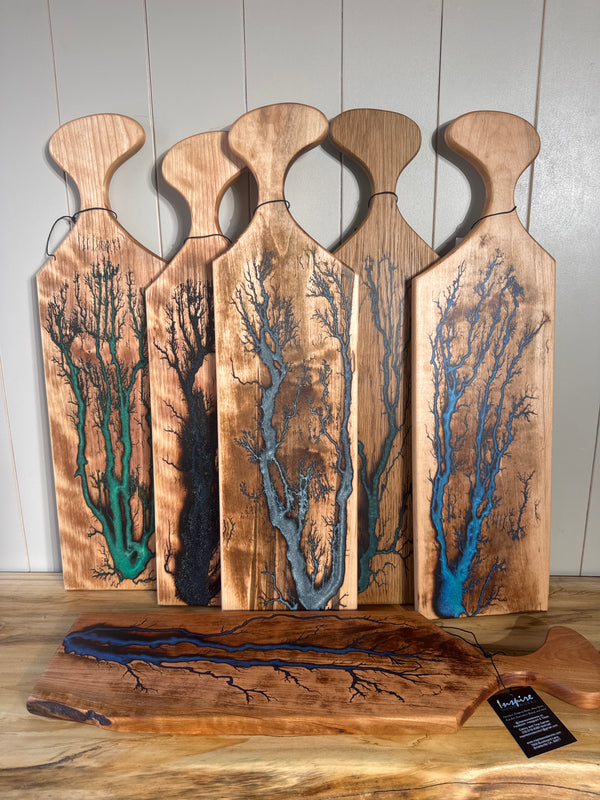 Group of fractal burned charcuterie boards