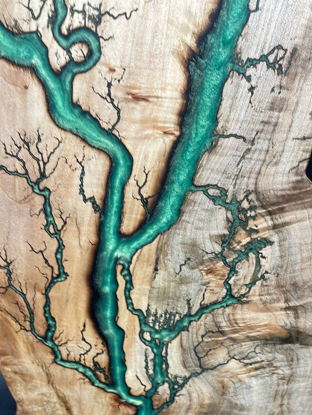 Live Edge Spaled Maple Green Fractal Burned Charcuterie Board #10