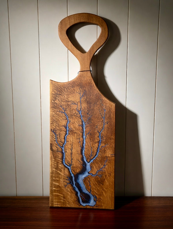 Oak Blue Fractal Burned Charcuterie Board #19