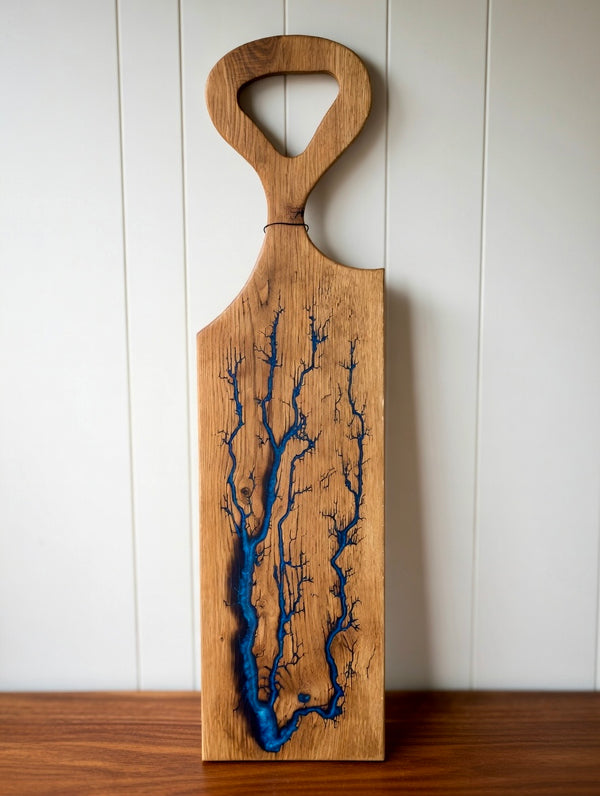 Oak Blue Fractal Burned Charcuterie Board #18