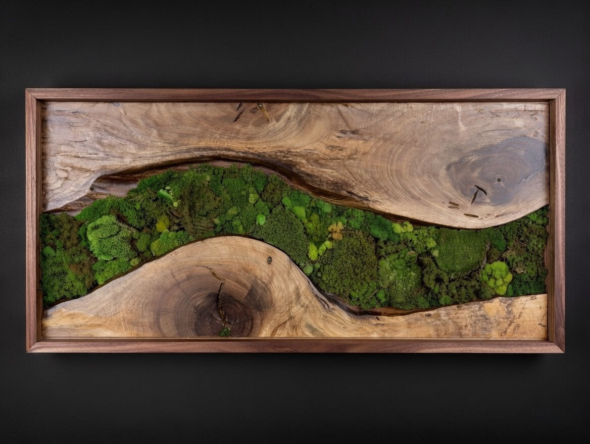 Walnut Framed Moss Wall Art 2