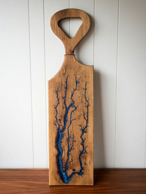 Oak Blue Fractal Burned Charcuterie Board #18