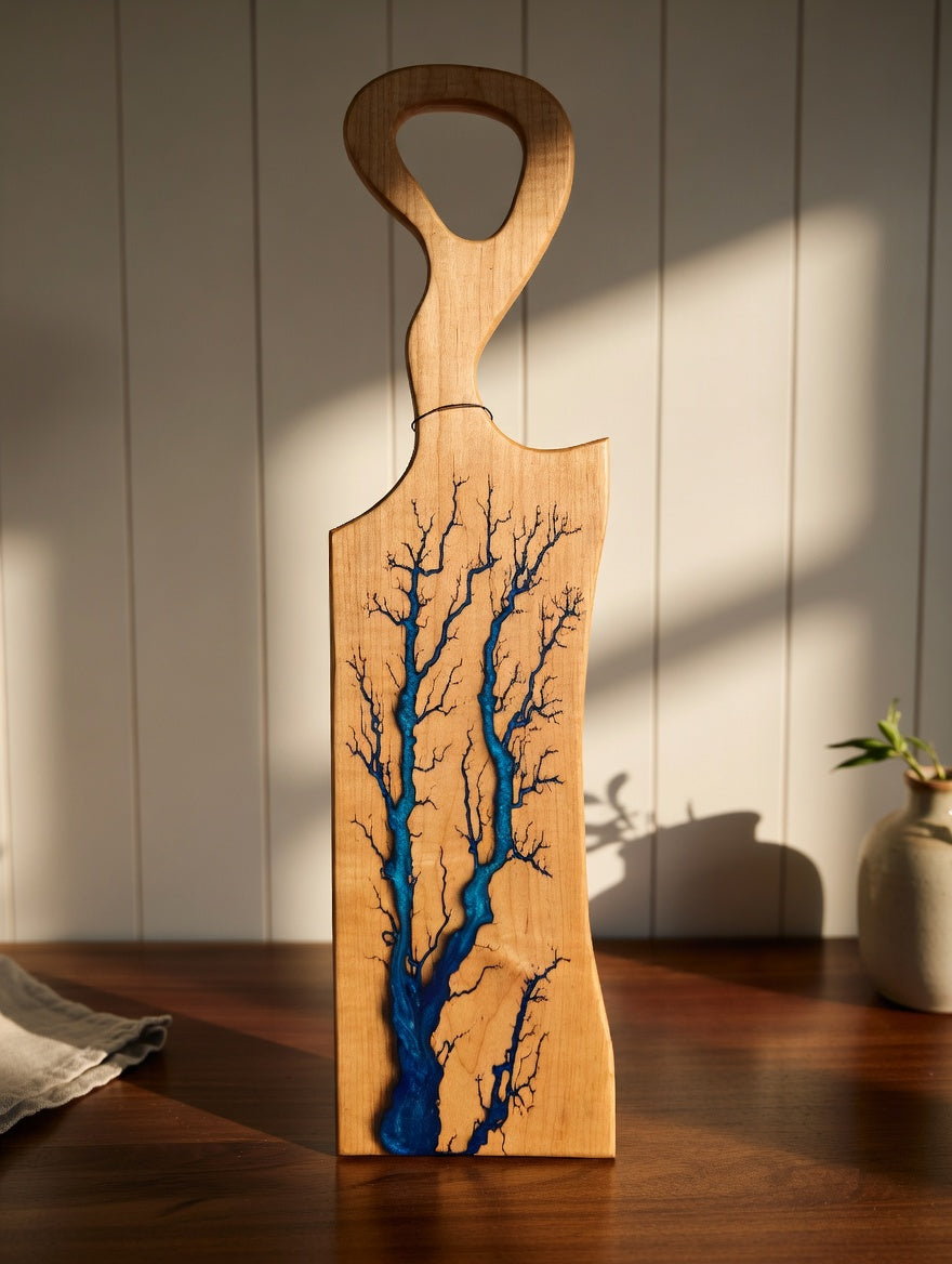Maple Blue Ombré Fractal Burned Charcuterie Board #23
