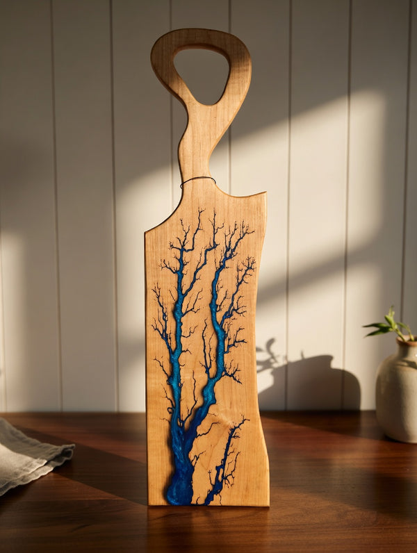 Maple Blue Ombré Fractal Burned Charcuterie Board #23