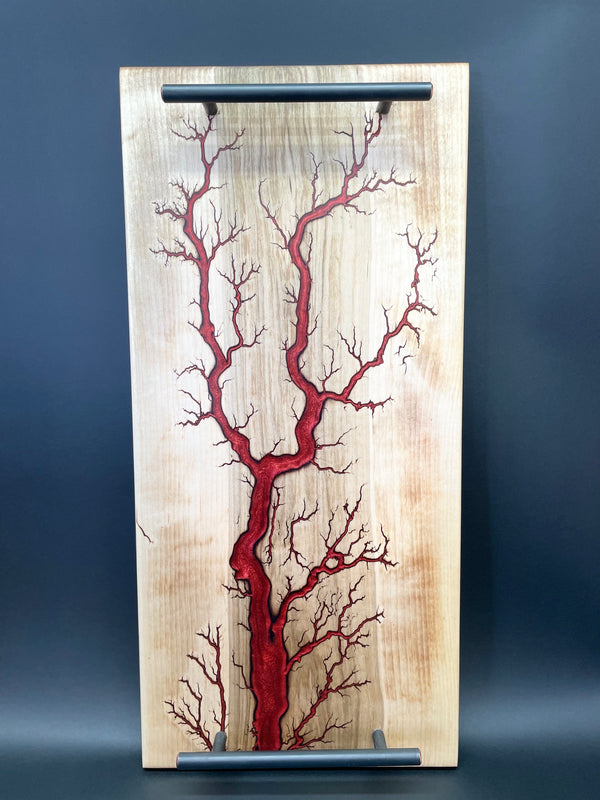 Maple Red Fractal Burned Serving Tray