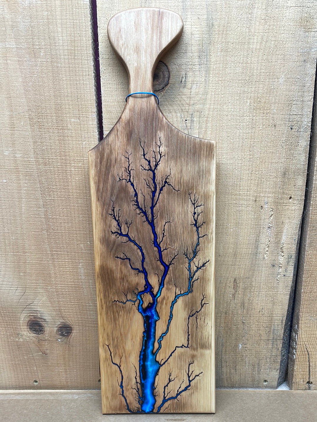 Red Birch Blue Fractal Burned Charcuterie Board