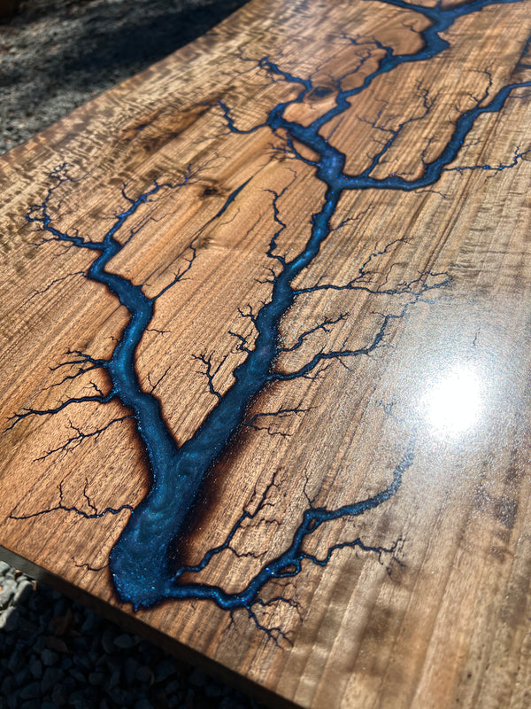 Walnut Blue Fractal Burned Coffee Table
