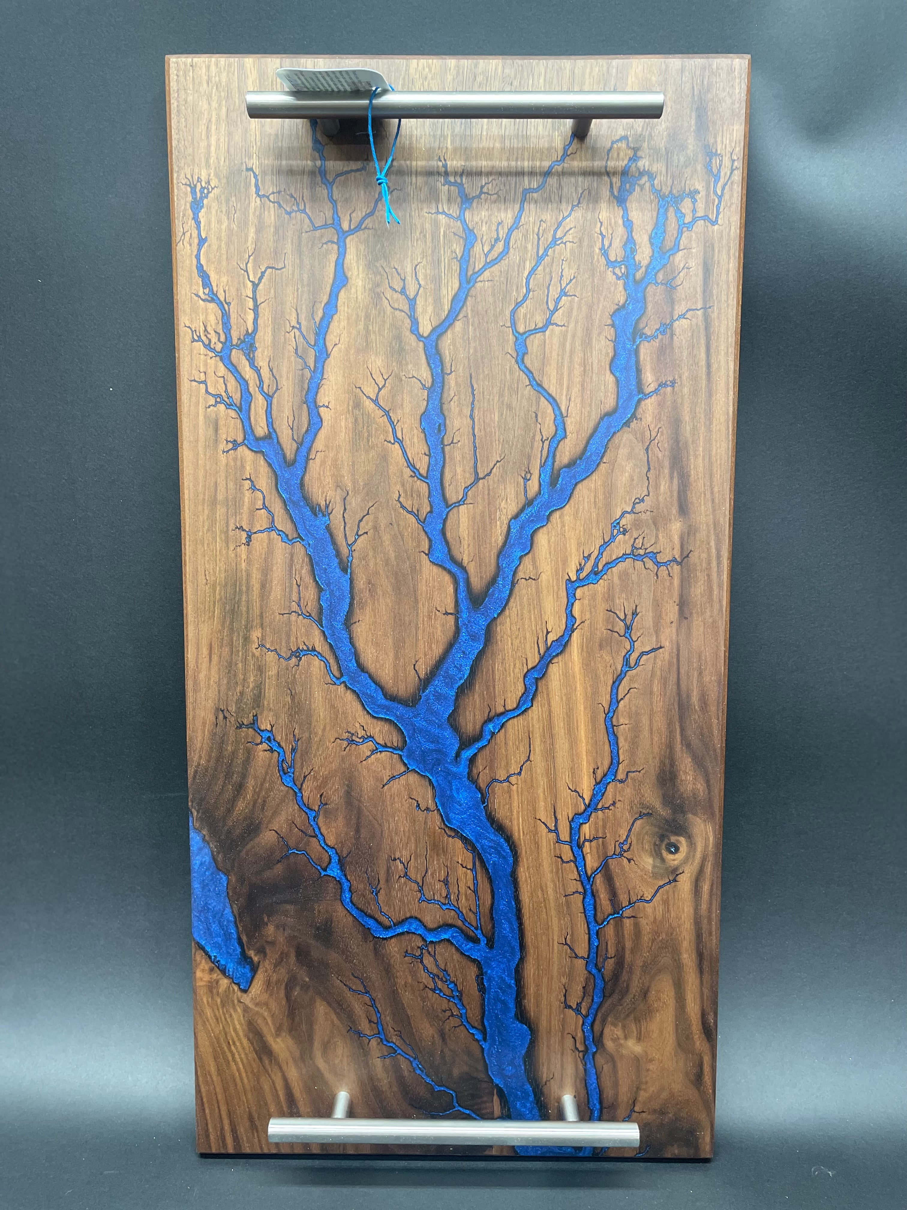 Walnut Blue Fractal Burned Serving Tray