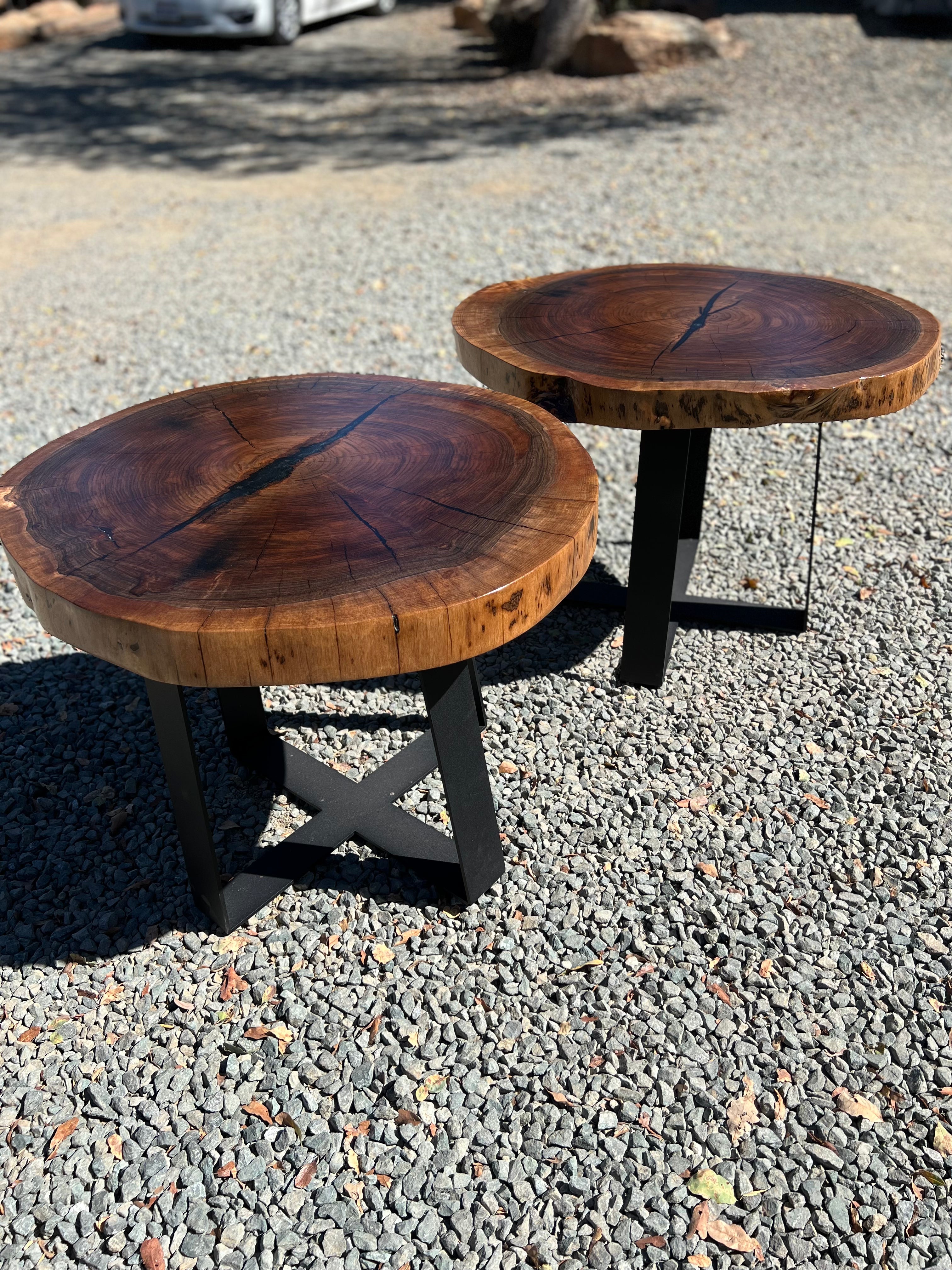 Pair of Black Walnut Round End Tables