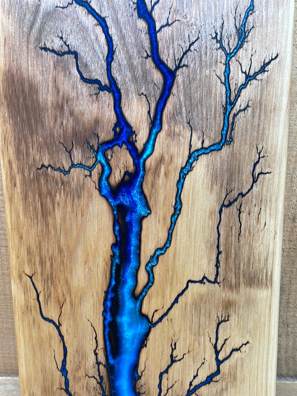 Red Birch Blue Fractal Burned Charcuterie Board